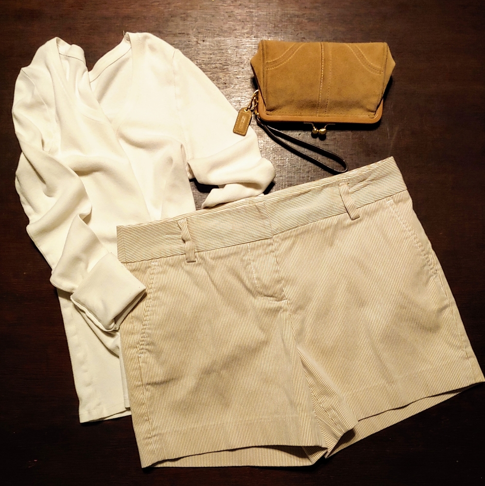 J. Crew City Fit Tan and White Pinstripe Shorts